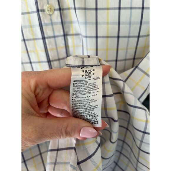 🐿️ Banana Republic White Yellow Blue Plaid Button Front Top SM 14-14.5” 32-33” - Picture 4 of 7